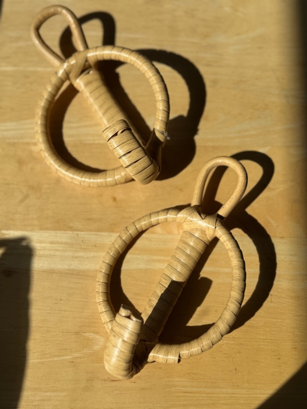 Woven Rattan Hooks or Curtain Tiebacks - Natural Tan